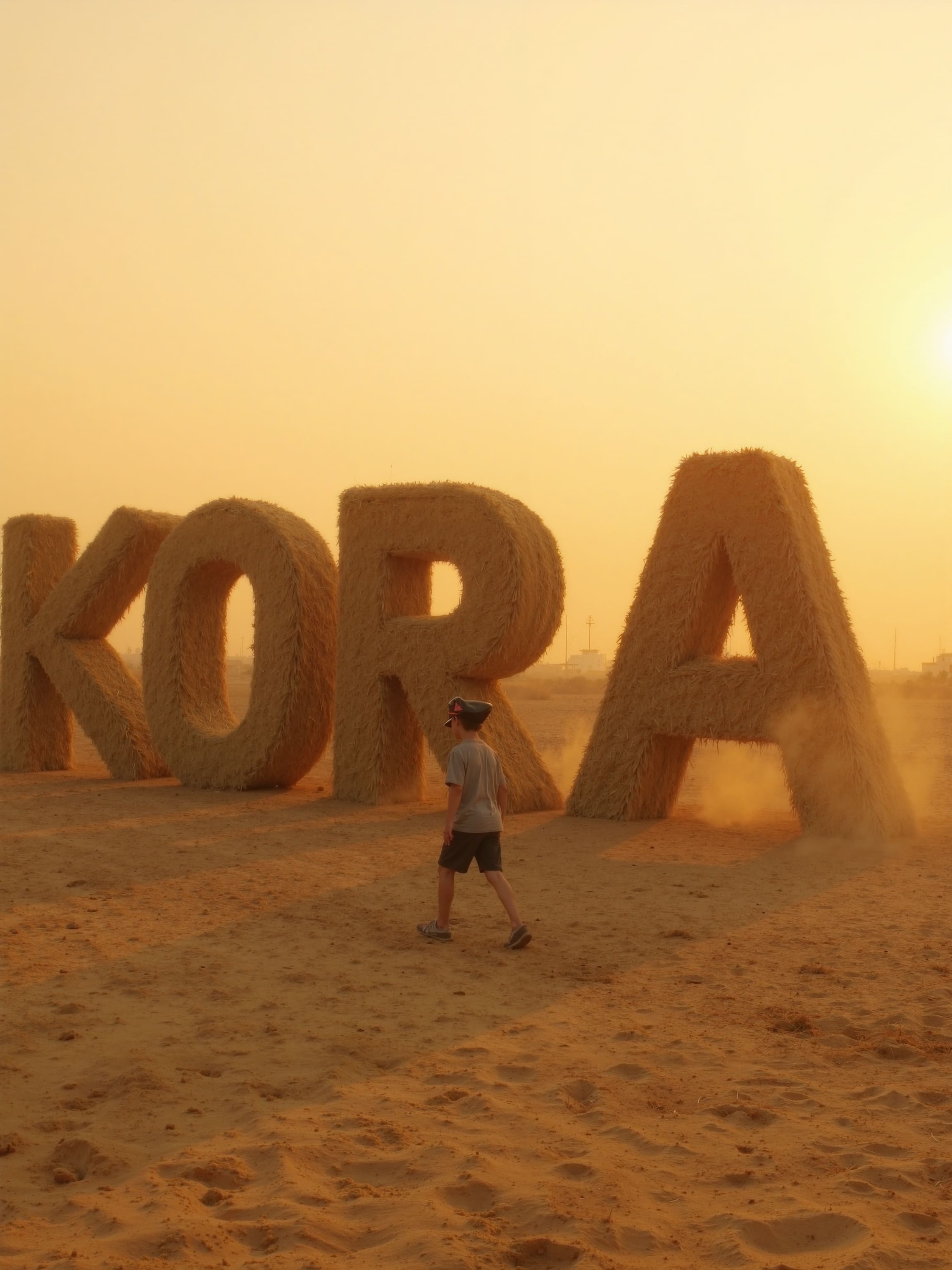 Giant floating origami cranes hovering over endless wheat fields, casting warped reflections on the crops below.